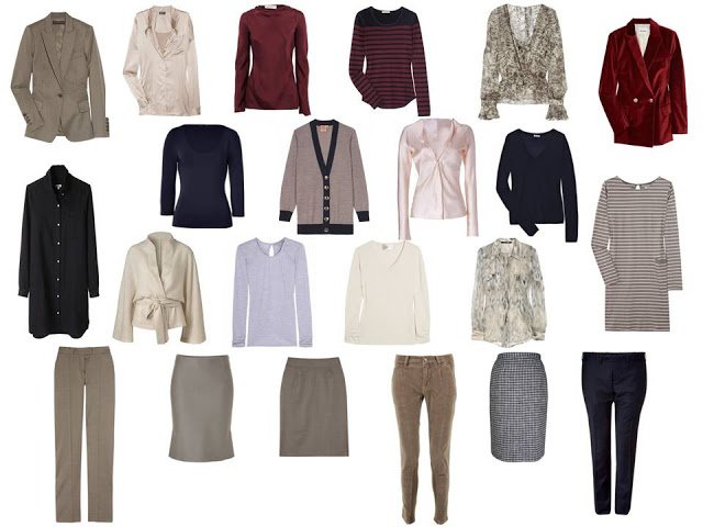 Capsule Wardrobe for an office environment, in taupe, burgundy, and ...