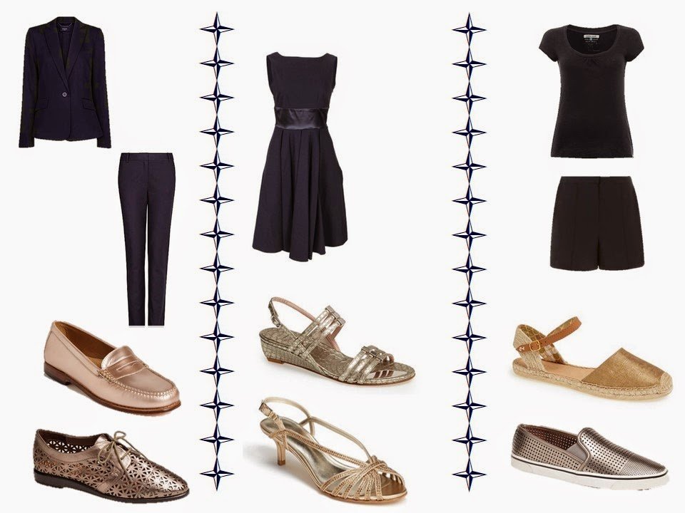 gold shoes navy dress