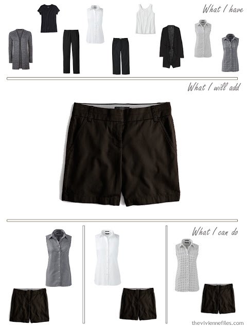 add a pair of black shorts to a travel capsule wardrobe