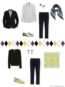 Accent a Black and White wardrobe with Magenta Purple and Green Sheen ...