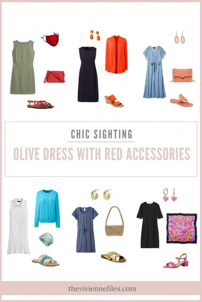 Chic Sighting! Olive Dress with Red Accessories - The Vivienne Files