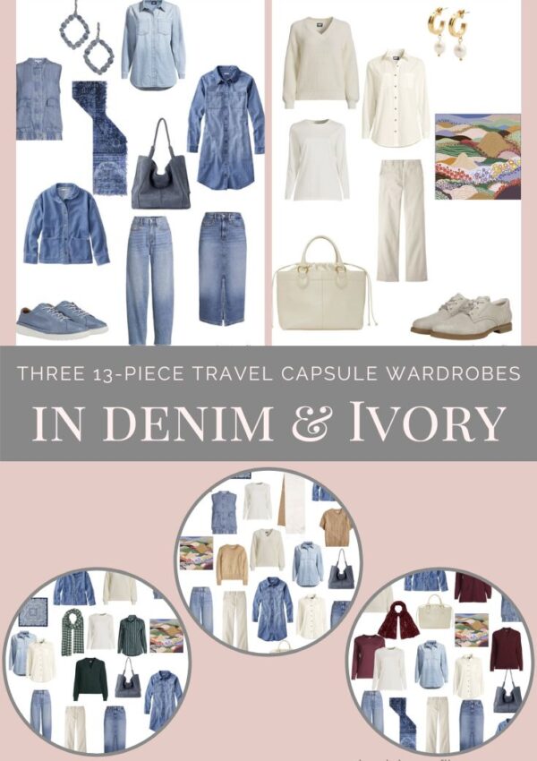 Denim and Ivory: Three 13-Piece Travel Capsule Wardrobes