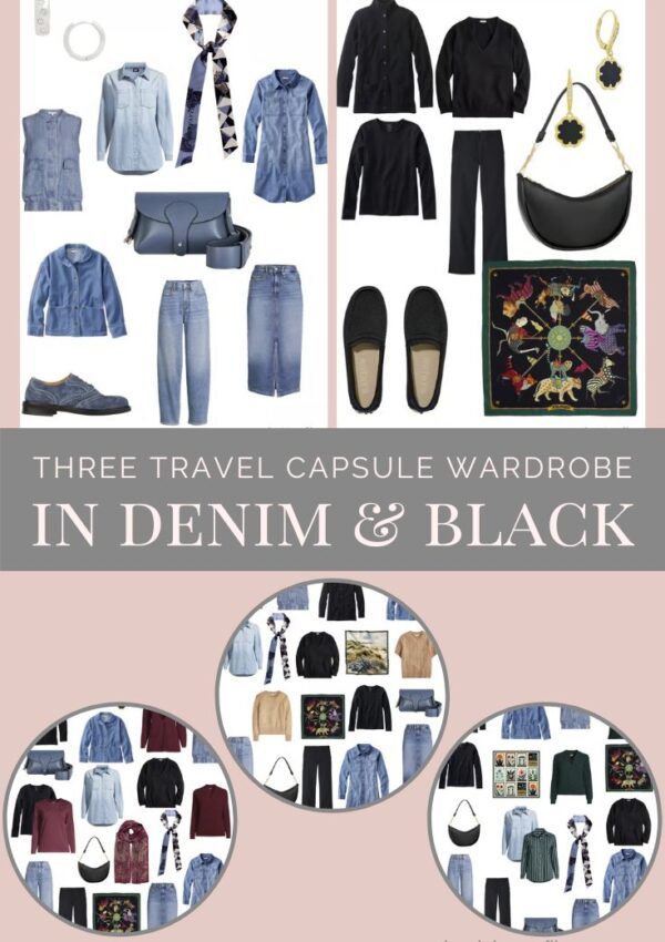 Three Travel Capsule Wardrobes in Denim and Black