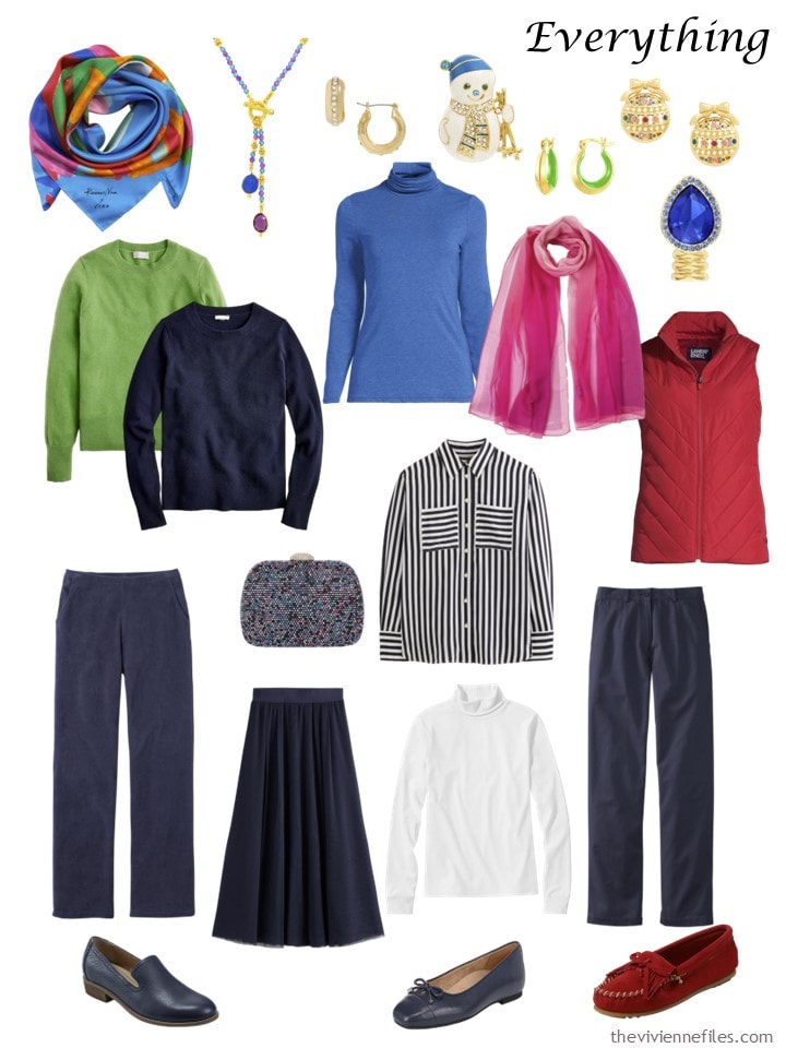 5. 10-piece travel capsule wardrobe in navy with brights